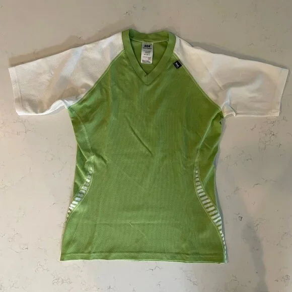 Helly Hansen Dry LIFA Vneck SS Polypropylene Activewear Top Green + White Sz M/L - Picture 13 of 13